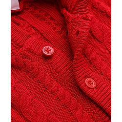 Babyhug Knit Full Sleeves Hooded Sweater with Cable Knit Design - Red