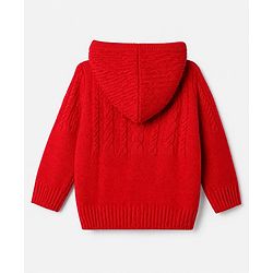 Babyhug Knit Full Sleeves Hooded Sweater with Cable Knit Design - Red