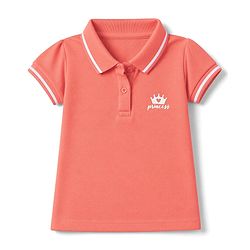 Babyhug Cotton Blend Knit Half Sleeves Polo T-Shirt with Princess Text Print - Dark Peach