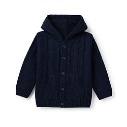 Babyhug Knit Front Open Sweaters with Full Sleeves and Cable Knit Pattern in Navy Blue for 9-12 Months