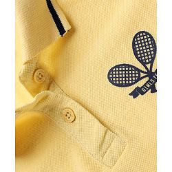 Babyhug Cotton Blend Knit Half Sleeves Polo T-Shirt with Tennis Rackets and Love & League Text Embroidery - Lemon Yellow