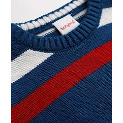Babyhug Knit Full Sleeves Striped Sweater Set - Blue
