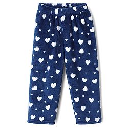 Babyhug Velour Knit Full Sleeves Co-ord T-shirt & Pyjama Winter Night Suit with Heart Print in Navy Blue