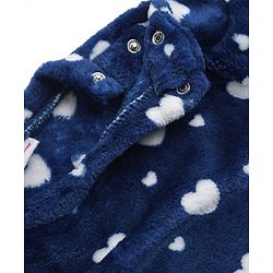 Babyhug Velour Knit Full Sleeves Co-ord T-shirt & Pyjama Winter Night Suit with Heart Print in Navy Blue