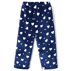 Babyhug Velour Knit Full Sleeves Co-ord T-shirt & Pyjama Winter Night Suit with Heart Print in Navy Blue