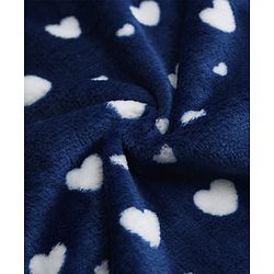 Babyhug Velour Knit Full Sleeves Co-ord T-shirt & Pyjama Winter Night Suit with Heart Print in Navy Blue