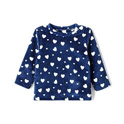 Babyhug Velour Knit Full Sleeves Co-ord T-shirt & Pyjama Winter Night Suit with Heart Print in Navy Blue