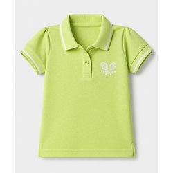 Babyhug Cotton Blend Knit Half Sleeves Polo T-Shirt with Tennis Rackets Embroidery in Limegreen