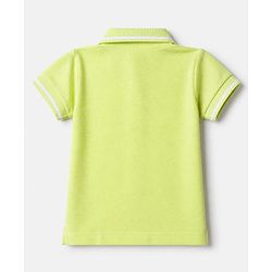 Babyhug Cotton Blend Knit Half Sleeves Polo T-Shirt with Tennis Rackets Embroidery in Limegreen
