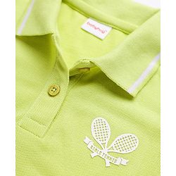 Babyhug Cotton Blend Knit Half Sleeves Polo T-Shirt with Tennis Rackets Embroidery in Limegreen