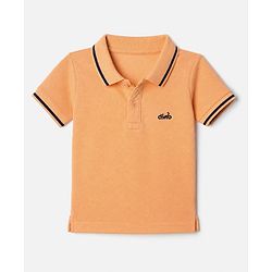 Babyhug Cotton Knit Half Sleeves Polo T-Shirt With Dino Embroidery - Peach