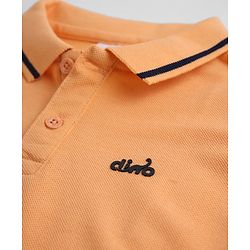 Babyhug Cotton Knit Half Sleeves Polo T-Shirt With Dino Embroidery - Peach