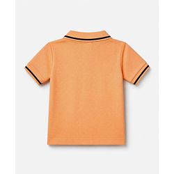 Babyhug Cotton Knit Half Sleeves Polo T-Shirt With Dino Embroidery - Peach