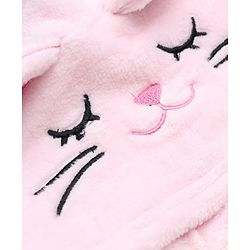 Babyhug Velour Knit Full Sleeves Hooded Winter Sleep Suit with KItten Print - Pink