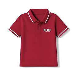 Babyhug Cotton Blend Knit Half Sleeves Polo T-Shirt with Play Text Print - Red