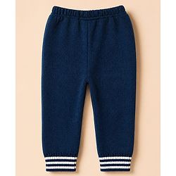 Babyhug Knit Full Sleeves Sweater and Pants Set with Stripe & Cable Knit Design - White & Navy
