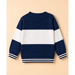 Babyhug Knit Full Sleeves Sweater and Pants Set with Stripe & Cable Knit Design - White & Navy