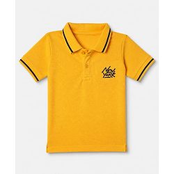 Babyhug Cotton Blend Knit Half Sleeves Polo T-Shirt With New York Embroidery - Mustard