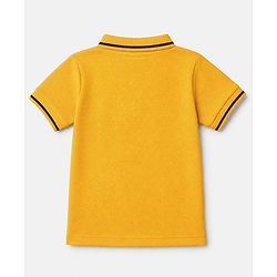 Babyhug Cotton Blend Knit Half Sleeves Polo T-Shirt With New York Embroidery - Mustard