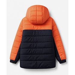 Babyhug Woven Padded Quilted Winter Full Sleeves Hooded Jacket - Orange & Navy Blue