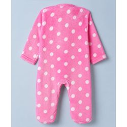 Babyhug Cotton Mixes Velour Knit Full Sleeves Winter Sleep Suit with Polka Dots Print - Pink