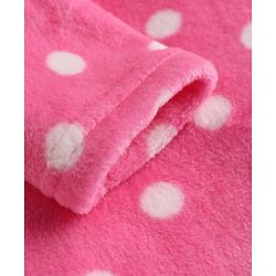 Babyhug Cotton Mixes Velour Knit Full Sleeves Winter Sleep Suit with Polka Dots Print - Pink