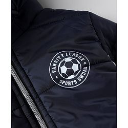 Babyhug Woven Padded Quilted Winter Full Sleeves Hooded Jacket with Soccer Ball Print - Red & Navy Blue