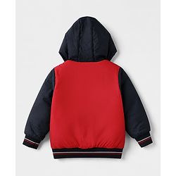 Babyhug Woven Padded Quilted Winter Full Sleeves Hooded Jacket with Chicago 23 Team Captain Print - Red & Navy Blue