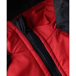 Babyhug Woven Padded Quilted Winter Full Sleeves Hooded Jacket with Chicago 23 Team Captain Print - Red & Navy Blue