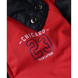 Babyhug Woven Padded Quilted Winter Full Sleeves Hooded Jacket with Chicago 23 Team Captain Print - Red & Navy Blue