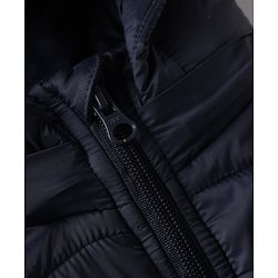 Babyhug Woven Full Sleeves Hooded Padded Quilted Winter Jacket With Star Patch - Navy Blue