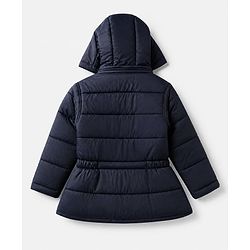 Babyhug Woven Full Sleeves Hooded Padded Quilted Winter Jacket With Star Patch - Navy Blue