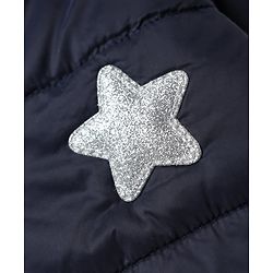 Babyhug Woven Full Sleeves Hooded Padded Quilted Winter Jacket With Star Patch - Navy Blue