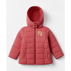 Babyhug Woven Padded Quilted Hooded Winter Jacket with Full Sleeves and Stars Print - Dark Pink