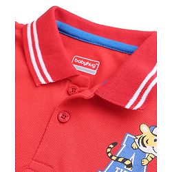 Babyhug 100% Cotton Knit Half Sleeves Polo T-Shirt with Tiger Print - Red