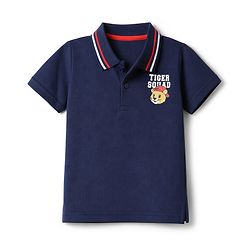 Babyhug 100% Cotton Knit Half Sleeves Polo T-Shirt with Tiger Squad Print - Navy Blue