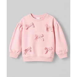 Babyhug 100% Cotton Terry Knit Full Sleeves Sweatshirt and Jogger with Lace Bow Applique - Pink