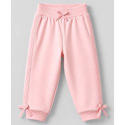 Babyhug 100% Cotton Terry Knit Full Sleeves Sweatshirt and Jogger with Lace Bow Applique - Pink
