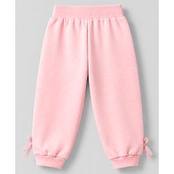 Babyhug 100% Cotton Terry Knit Full Sleeves Sweatshirt and Jogger with Lace Bow Applique - Pink
