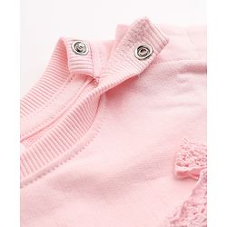 Babyhug 100% Cotton Terry Knit Full Sleeves Sweatshirt and Jogger with Lace Bow Applique - Pink