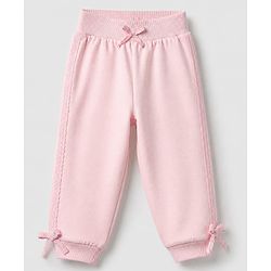 Babyhug 100% Cotton Terry Knit Full Sleeves Sweatshirt and Jogger with Lace Bow Applique - Pink