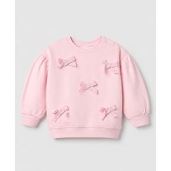 Babyhug 100% Cotton Terry Knit Full Sleeves Sweatshirt and Jogger with Lace Bow Applique - Pink