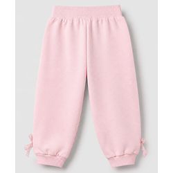 Babyhug 100% Cotton Terry Knit Full Sleeves Sweatshirt and Jogger with Lace Bow Applique - Pink