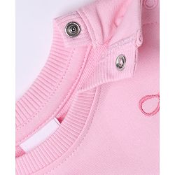 Babyhug 100% Cotton Terry Knit Full Sleeves Frill Detailing With Bow Embroidery Top and Jogger - Pink