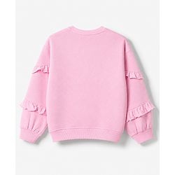 Babyhug 100% Cotton Terry Knit Full Sleeves Frill Detailing With Bow Embroidery Top and Jogger - Pink