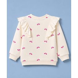 Babyhug 100% Cotton Terry Knit Full Sleeves Bow Printed Top And Bottomwear - Cream & Pink