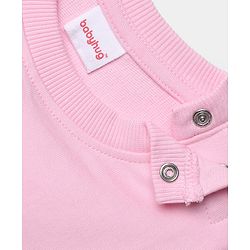 Babyhug 100% Cotton Terry Knit Full Sleeves Top & Pant Set With Floral Embroidery & Text Print - Pink