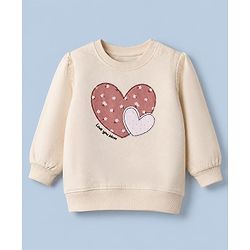 Babyhug Terry Knit Full Sleeves Top & Leggings Set With Heart Print - White & Brown