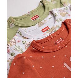 Babyhug 100% Cotton Interlock Knit T-Shirts with Full Puffed Sleeves and Polka Dots Floral & Love You Text Print Pack of 3 - White Olive Green Red