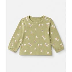 Babyhug 100% Cotton Interlock Knit T-Shirts with Full Puffed Sleeves and Polka Dots Floral & Love You Text Print Pack of 3 - White Olive Green Red